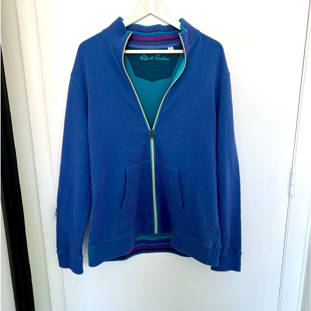 Robert Graham Blue Zipper Jacket With Pockets And Mock Neck Size XL
